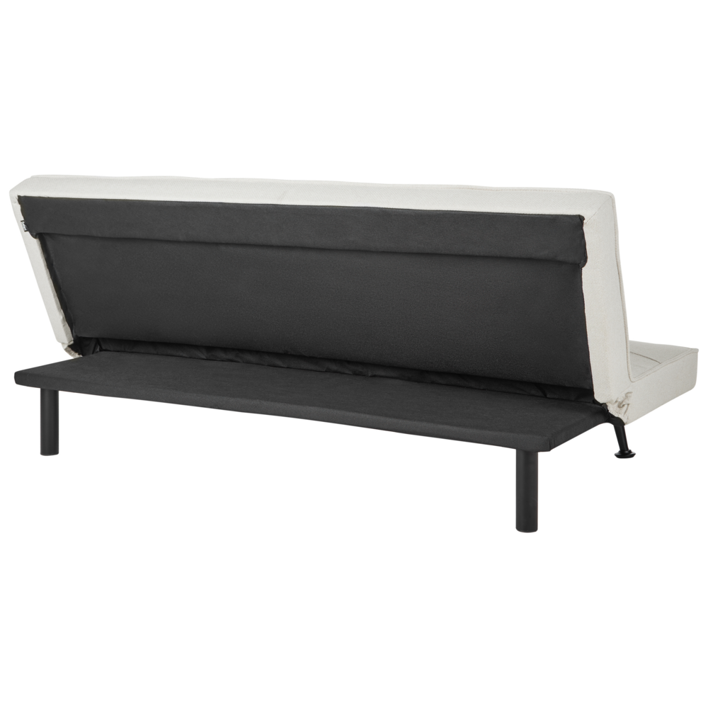 Divano Letto Beige Chiaro 3 Posti Imbottito Trapuntato Gambe In Metallo Click Clack