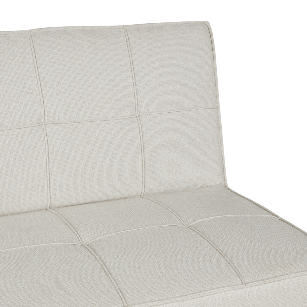 Divano Letto Beige Chiaro 3 Posti Imbottito Trapuntato Gambe In Metallo Click Clack