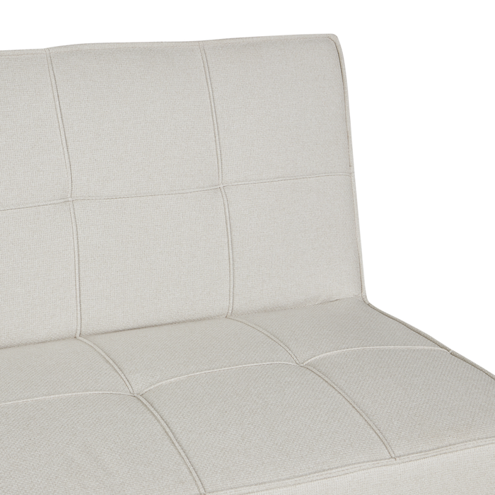 Divano Letto Beige Chiaro 3 Posti Imbottito Trapuntato Gambe In Metallo Click Clack