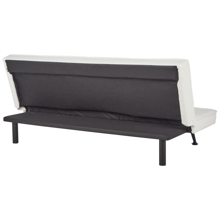 Divano Letto bouclé bianco 3 Posti Imbottito Trapuntato Gambe In Metallo Click Clack