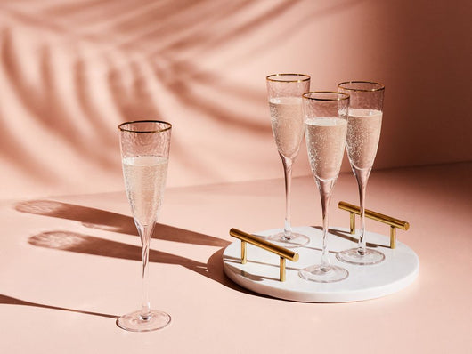 Set di 4 flute da champagne soffiati a mano  con bordo in oro 25 cl aperitivo festeggiamenti