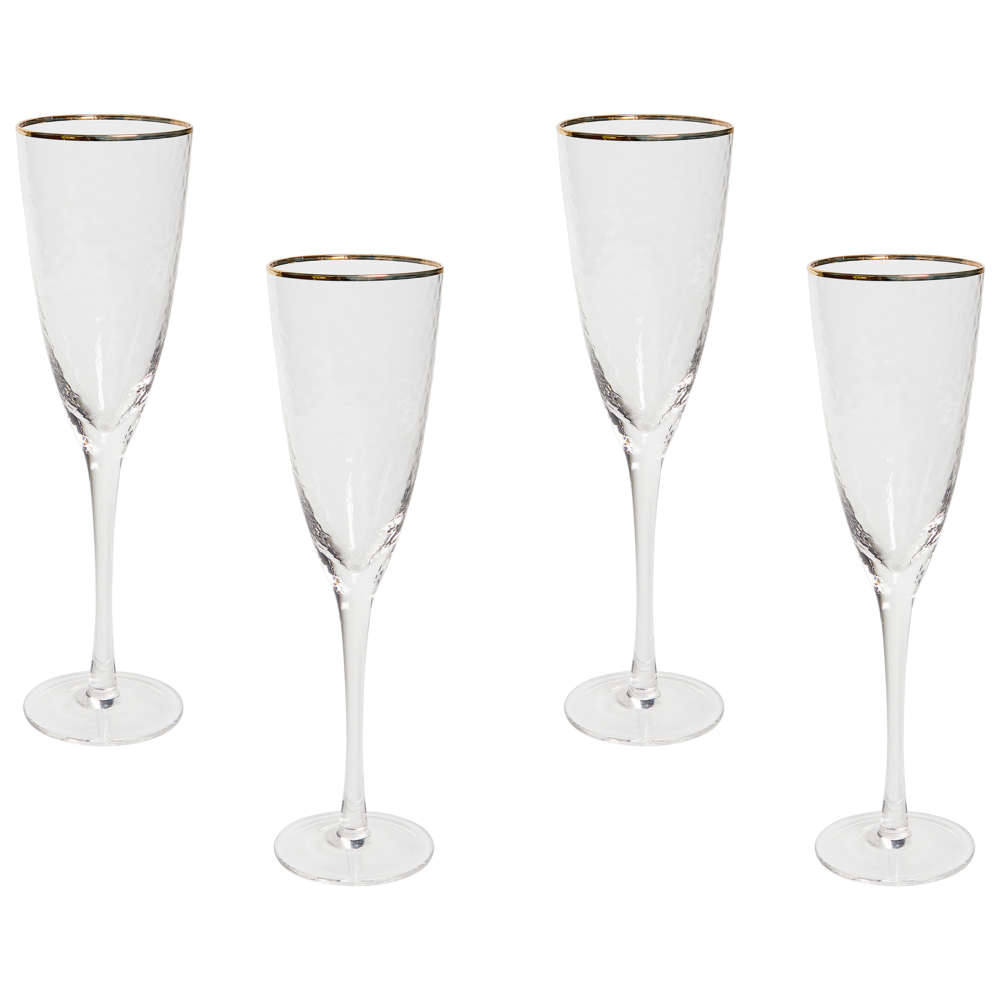 Set di 4 flute da champagne soffiati a mano  con bordo in oro 25 cl aperitivo festeggiamenti