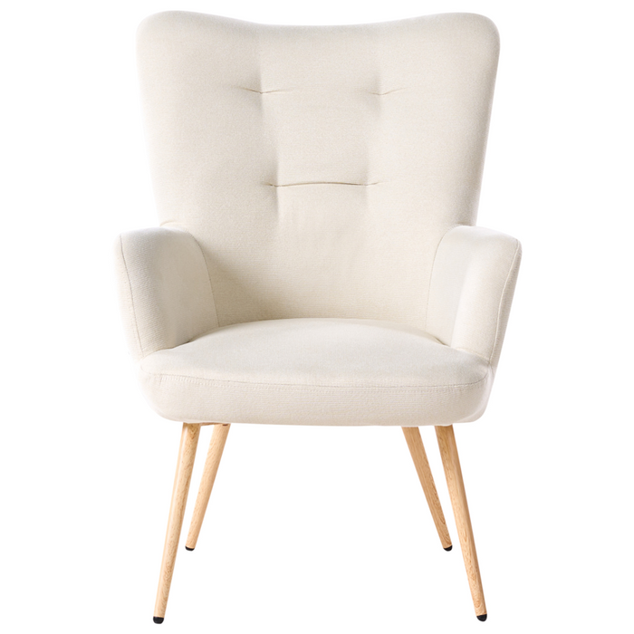 Poltrona elegante con Poggiapiedi in Tessuto beige chiaro stile retrò