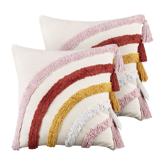 2 cuscini decorativi in cotone multicolore 45 x 45 cm con motivo arcobaleno