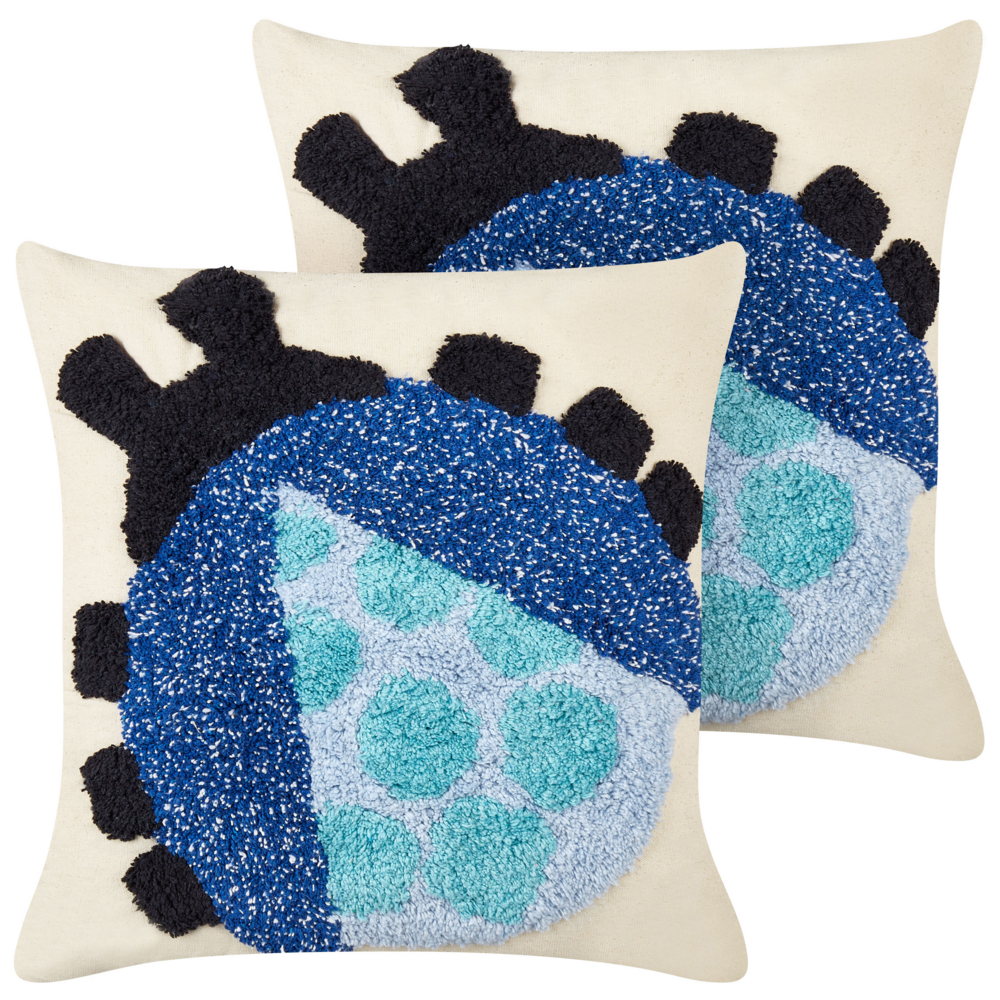 2 cuscini decorativi in cotone multicolore 45 x 45 cm con motivo di coccinelle