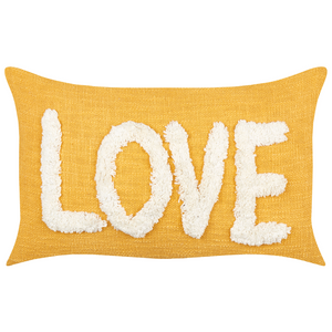 2 cuscini decorativi in cotone giallo 30 x 50 cm con testo bianco