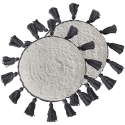 2 cuscini decorativi in cotone bianco sporco ⌀ 40 cm con frange grigio scuro