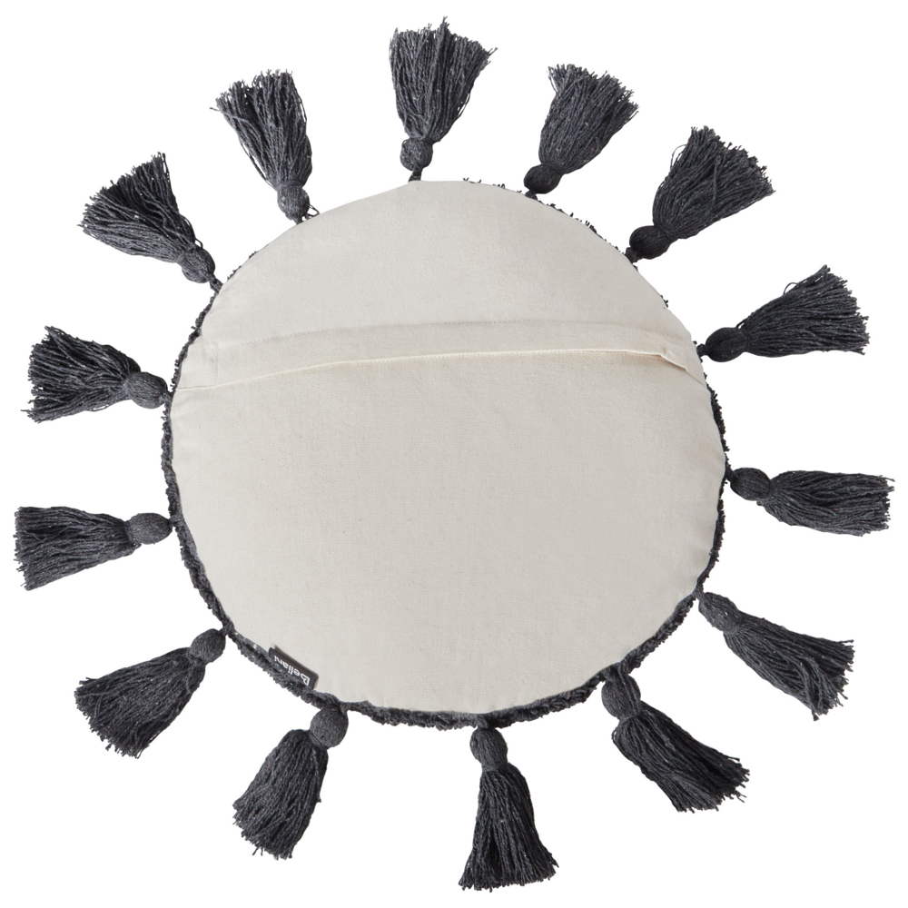 2 cuscini decorativi in cotone bianco sporco ⌀ 40 cm con frange grigio scuro