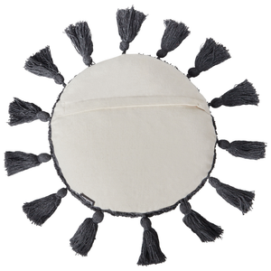 2 cuscini decorativi in cotone bianco sporco ⌀ 40 cm con frange grigio scuro