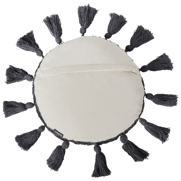 2 cuscini decorativi in cotone bianco sporco ⌀ 40 cm con frange grigio scuro