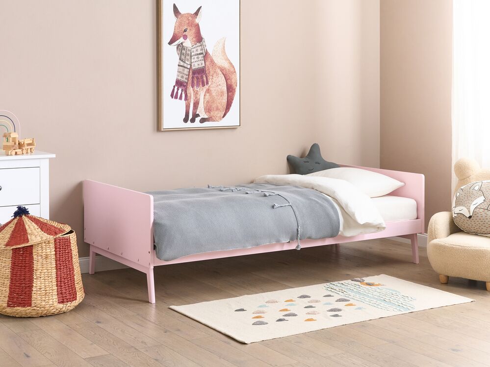 Letto singolo a doghe in legno di pino rosa pastello 90 x 200 cm stile moderno