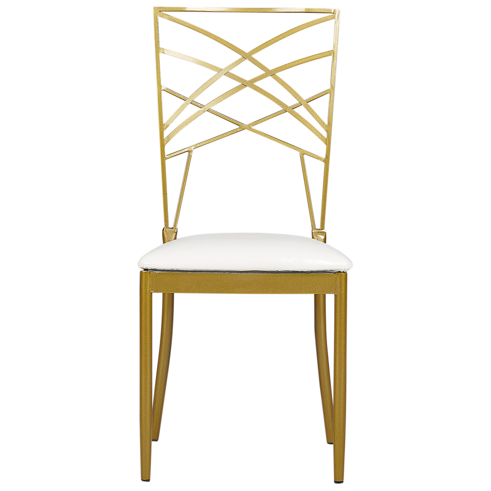 Set di 2 sedie da pranzo in metallo dorato ecopelle bianca imbottitura del sedile con industriale stile glam