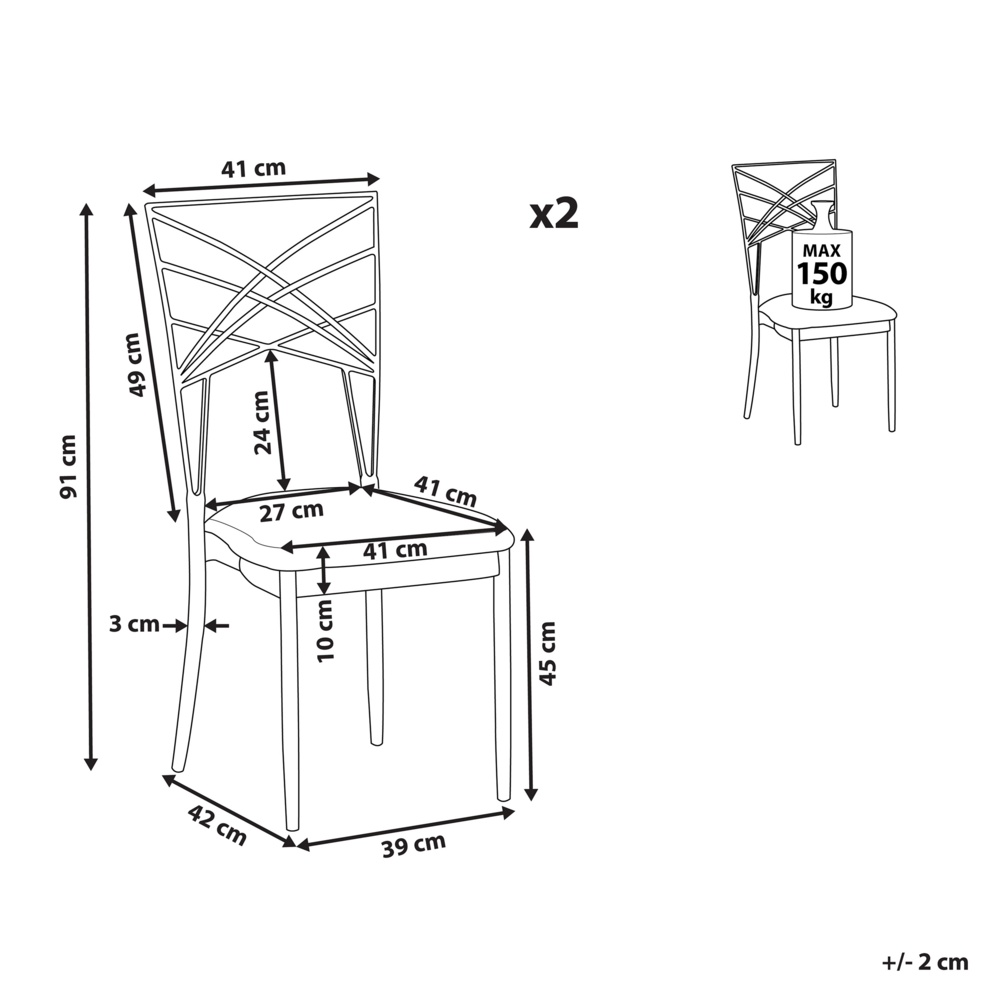 Set di 2 sedie da pranzo in metallo dorato ecopelle bianca imbottitura del sedile con industriale stile glam