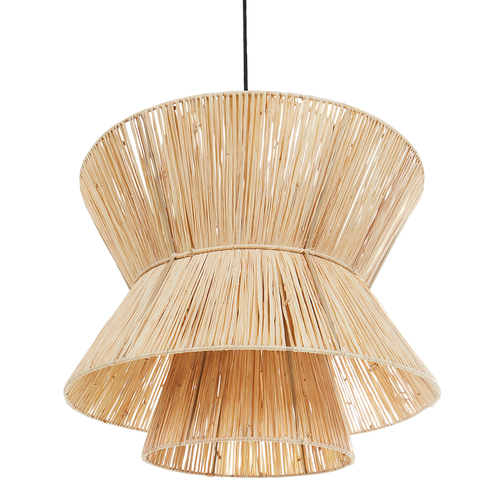 Lampadario con base in ferro realizzata in paglia stile boho elegante