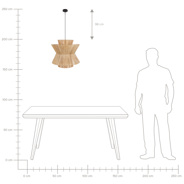 Lampadario con base in ferro realizzata in paglia stile boho elegante