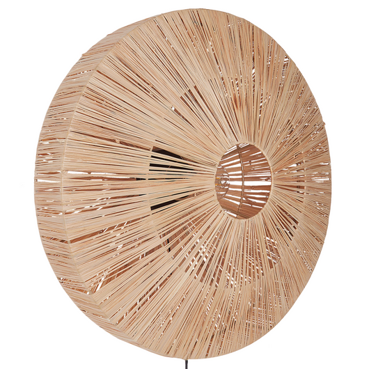 Lampada da parete con base in metallo in  ealizzata in paglia naturale stile boho