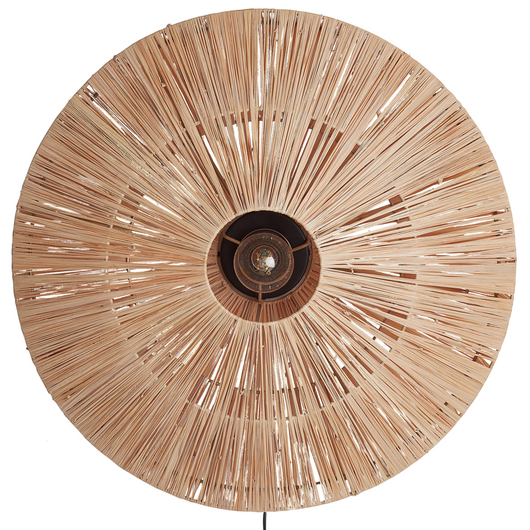 Lampada da parete con base in metallo in  ealizzata in paglia naturale stile boho