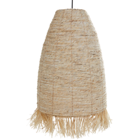 Lampada a sospensione con paralume in paglia di mais naturale e base in ferro nero Lampada a sospensione in stile bohémien