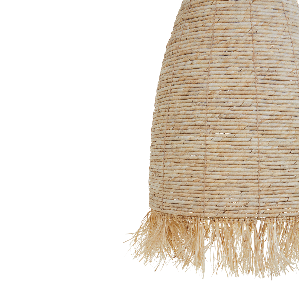 Lampada a sospensione con paralume in paglia di mais naturale e base in ferro nero Lampada a sospensione in stile bohémien