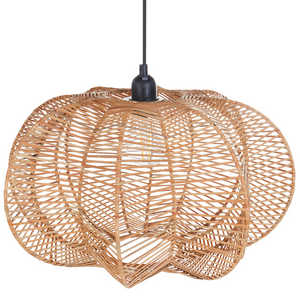 Lampada a sospensione in rattan naturale Paralume in ferro nero Base Boho Lightning Luce a sospensione Soggiorno Camera da letto Corridoio