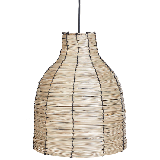Lampada a sospensione con paralume in fieno naturale, base in ferro nero, lampada a sospensione Boho Lightning, soggiorno, camera da letto, ingresso.