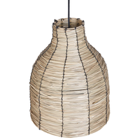 Lampada a sospensione con paralume in fieno naturale, base in ferro nero, lampada a sospensione Boho Lightning, soggiorno, camera da letto, ingresso.
