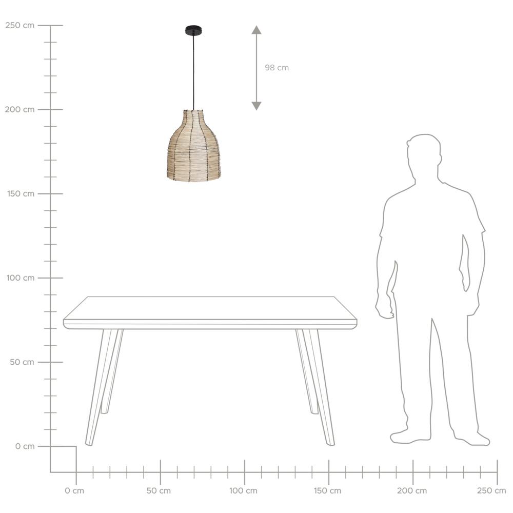 Lampada a sospensione con paralume in fieno naturale, base in ferro nero, lampada a sospensione Boho Lightning, soggiorno, camera da letto, ingresso.