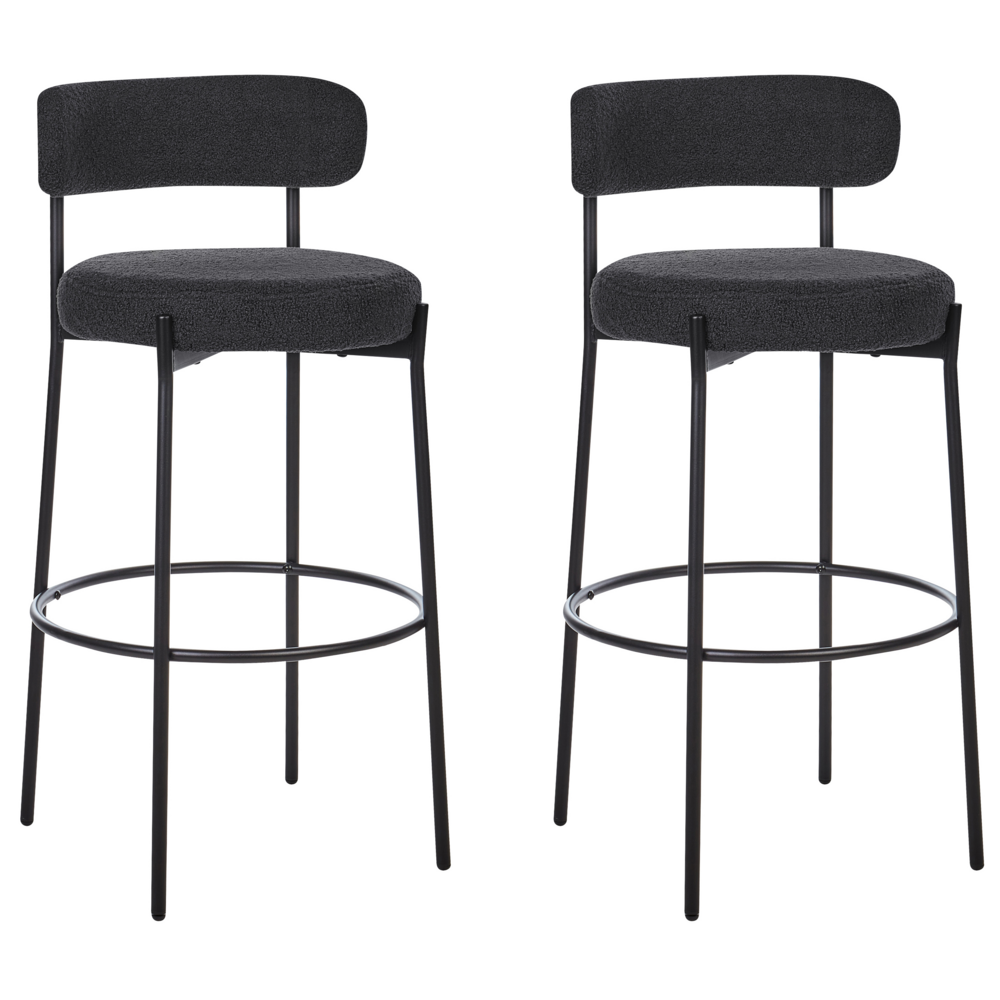 Set di 2 sgabelli da bar Nero Senza braccioli Gambe in acciaio nero Boucle Design moderno Sedute per la sala da pranzo