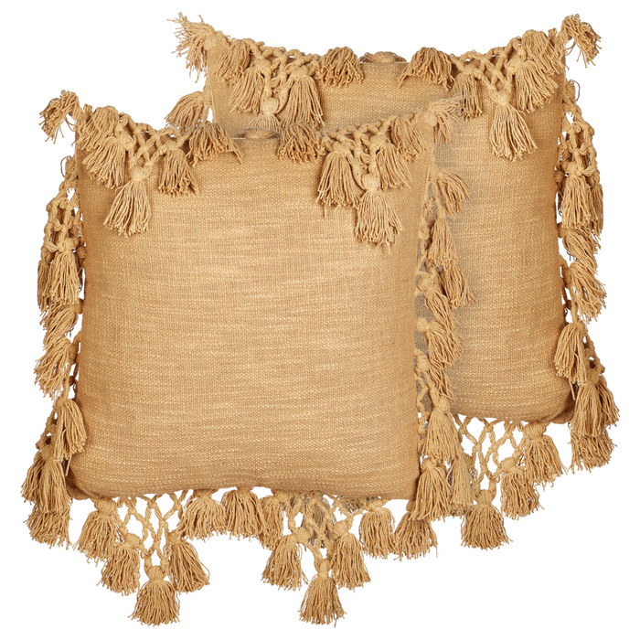 Set di 2 cuscini in cotone sabbia con nappe 45 x 45 cm morbida imbottitura