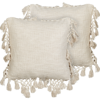 Set di 2 cuscini in cotone beige con nappe 45 x 45 cm  morbida imbottitura
