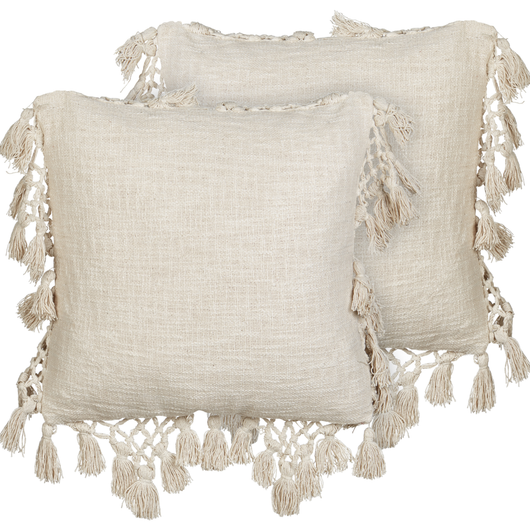 Set di 2 cuscini in cotone beige con nappe 45 x 45 cm  morbida imbottitura