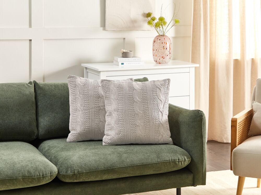 Set di 2 cuscini in cotone tortora 45 x 45 cm morbida imbottitura divano soggiorno