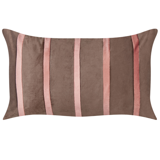 Set di 2 cuscini in cotone marrone ricamati con motivo a strisce 35 x 60 cm morbida imbottitura