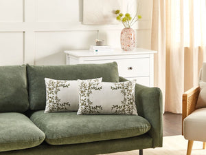 Set di 2 cuscini in cotone ricamati con motivo bianco e verde 30 x 50 cm morbida imbottitura
