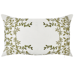 Set di 2 cuscini in cotone ricamati con motivo bianco e verde 30 x 50 cm morbida imbottitura