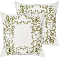 Set di 2 cuscini in cotone ricamati con motivo bianco e verde 45 x 45 cm morbida imbottitura