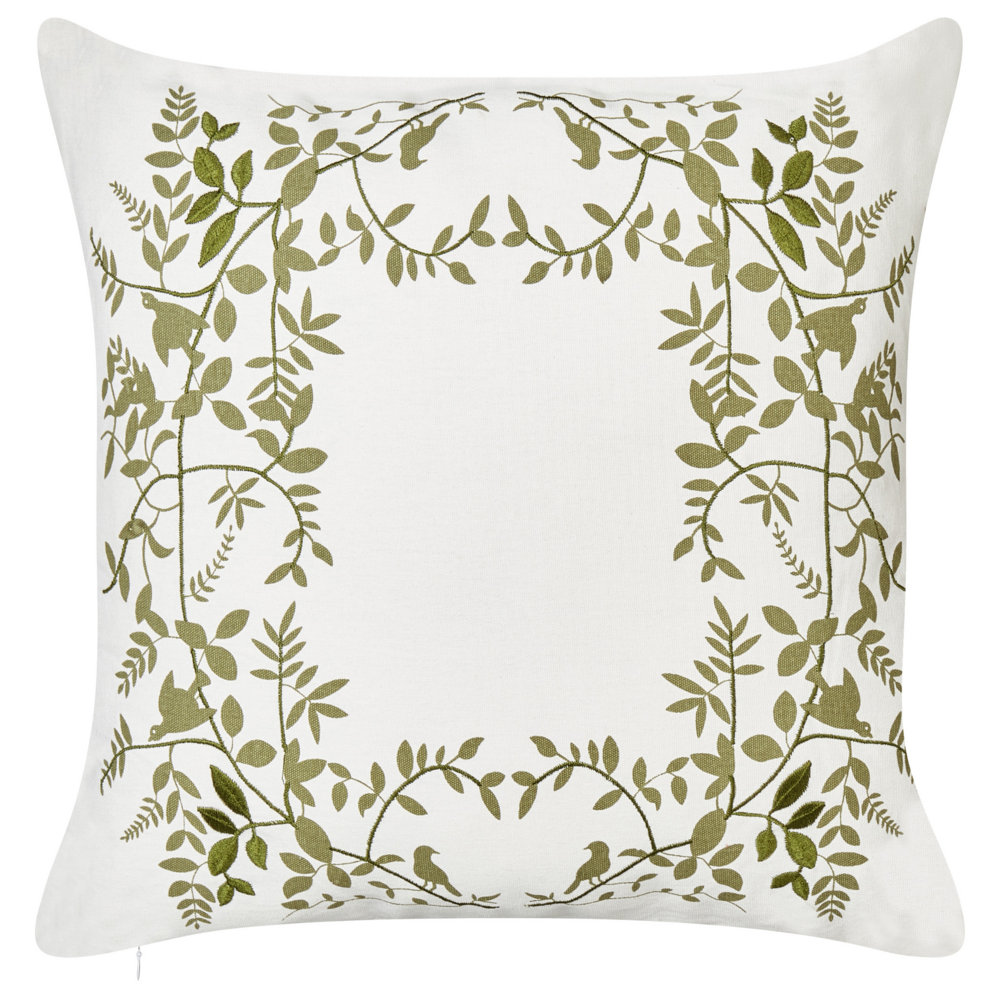 Set di 2 cuscini in cotone ricamati con motivo bianco e verde 45 x 45 cm morbida imbottitura