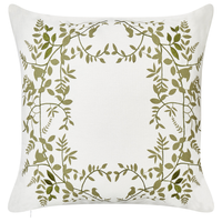 Set di 2 cuscini in cotone ricamati con motivo bianco e verde 45 x 45 cm morbida imbottitura