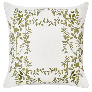 Set di 2 cuscini in cotone ricamati con motivo bianco e verde 45 x 45 cm morbida imbottitura