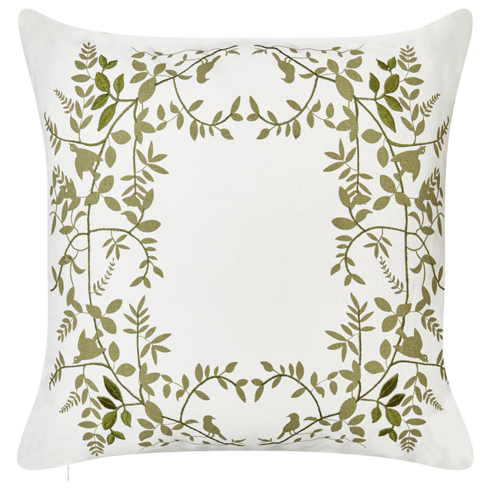 Set di 2 cuscini in cotone ricamati con motivo bianco e verde 45 x 45 cm morbida imbottitura