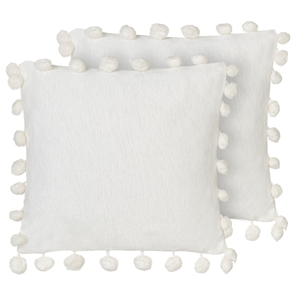 Set di 2 cuscini in cotone ricamati con motivo semplice bianco 60 x 60 cm morbida imbottitura