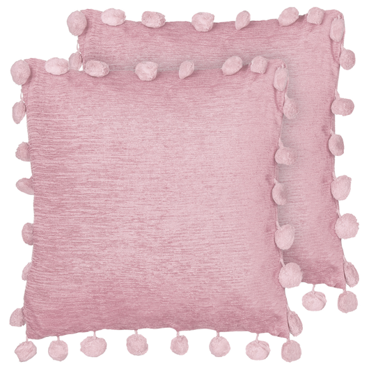 Set di 2 cuscini in cotone ricamati con motivo semplice rosa 60 x 60 cm morbida imbottitura