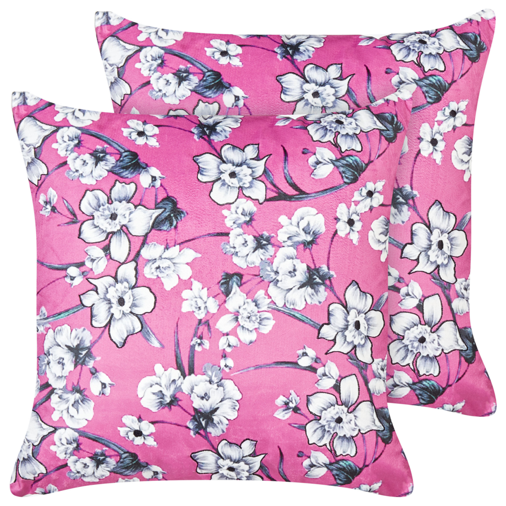 Set di cuscini decorativi in velluto rosa 45 x 45 cm Motivo floreale rimovibile Coperchi quadrati Accessori decorativi moderni