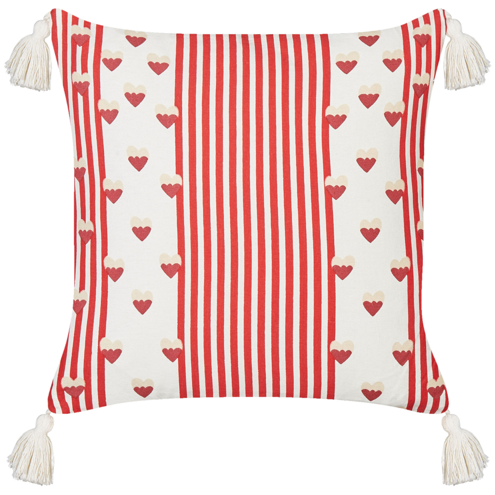 Set di 2 cuscini decorativi in cotone bianco e rosso 45 x 45 cm Motivo cuori sfoderabile Quadrato Accessori decorativi moderni