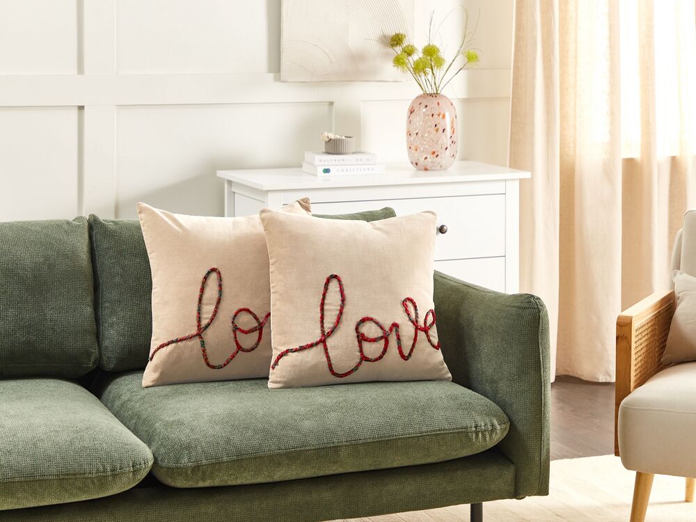 Set di 2 cuscini decorativi in velluto beige 45 x 45 cm sfoderabili Quadrato Accessori decorativi moderni