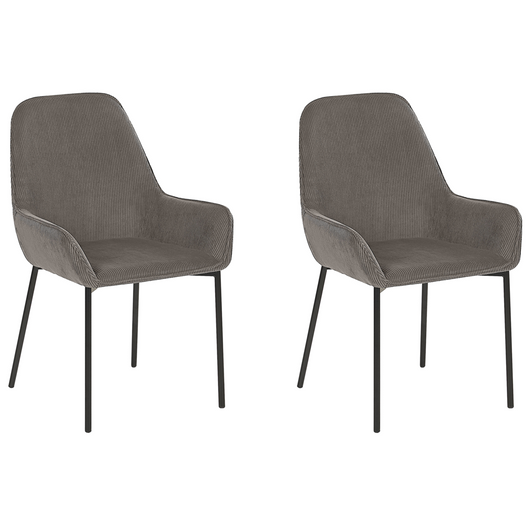Set di 2 sedie per sala da pranzo seduta imbottita in tessuto di velluto a coste grigio gambe in metallo Nero stile moderno
