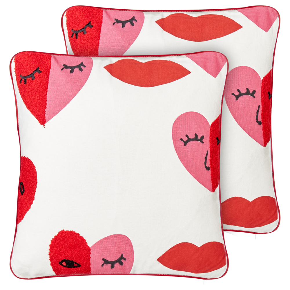 Set di 2 cuscini decorativi in cotone bianco e rosso 45 x 45 cm Modello astratto sfoderabile Quadrato Accessori decorativi moderni