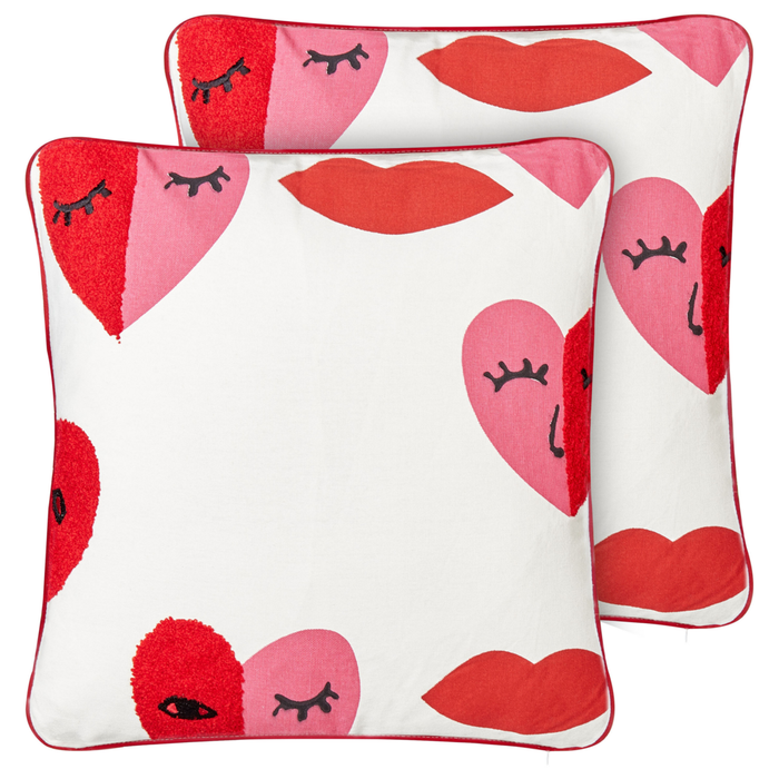 Set di 2 cuscini decorativi in cotone bianco e rosso 45 x 45 cm Modello astratto sfoderabile Quadrato Accessori decorativi moderni