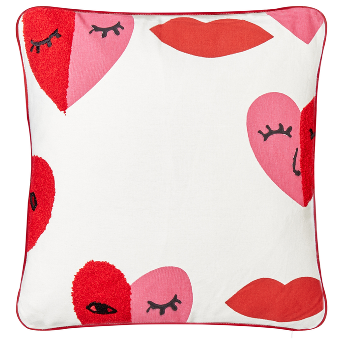 Set di 2 cuscini decorativi in cotone bianco e rosso 45 x 45 cm Modello astratto sfoderabile Quadrato Accessori decorativi moderni