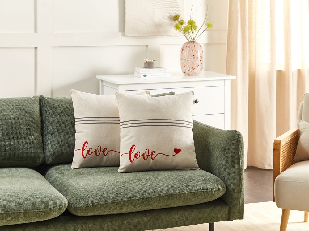 Set di 2 cuscini decorativi in cotone beige 45 x 45 cm sfoderabili Quadrato Accessori decorativi moderni